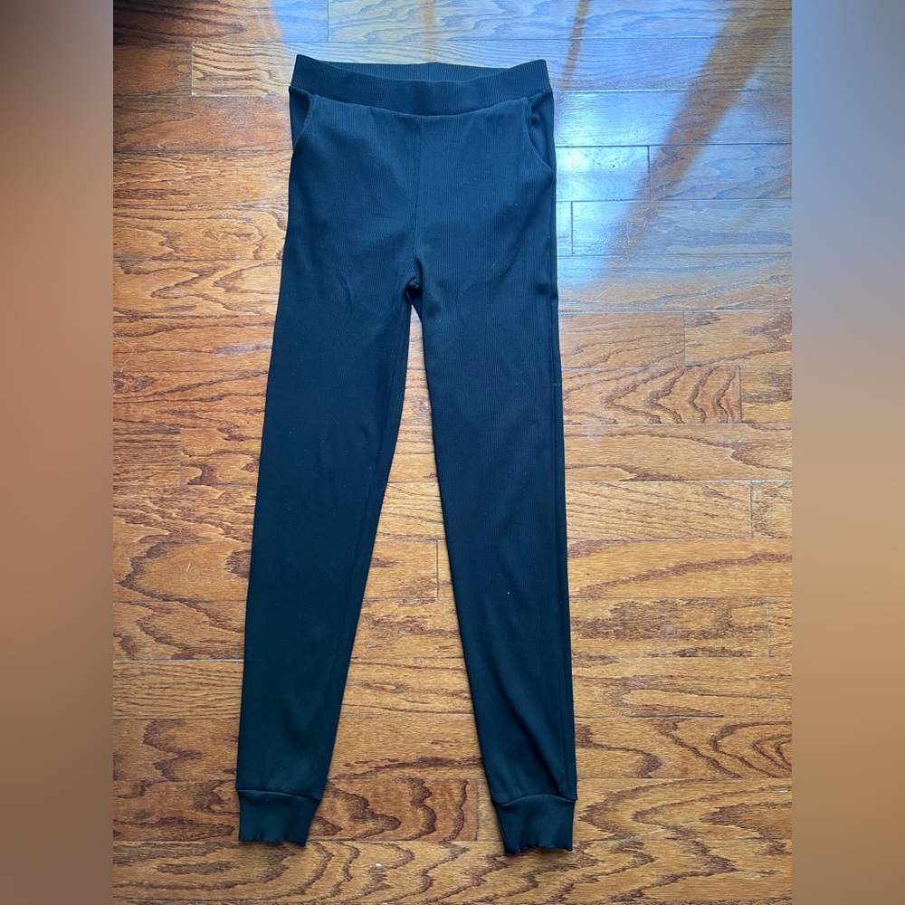 naked wardrobe Black Slim Leggings with Ribbed Ankles Size L